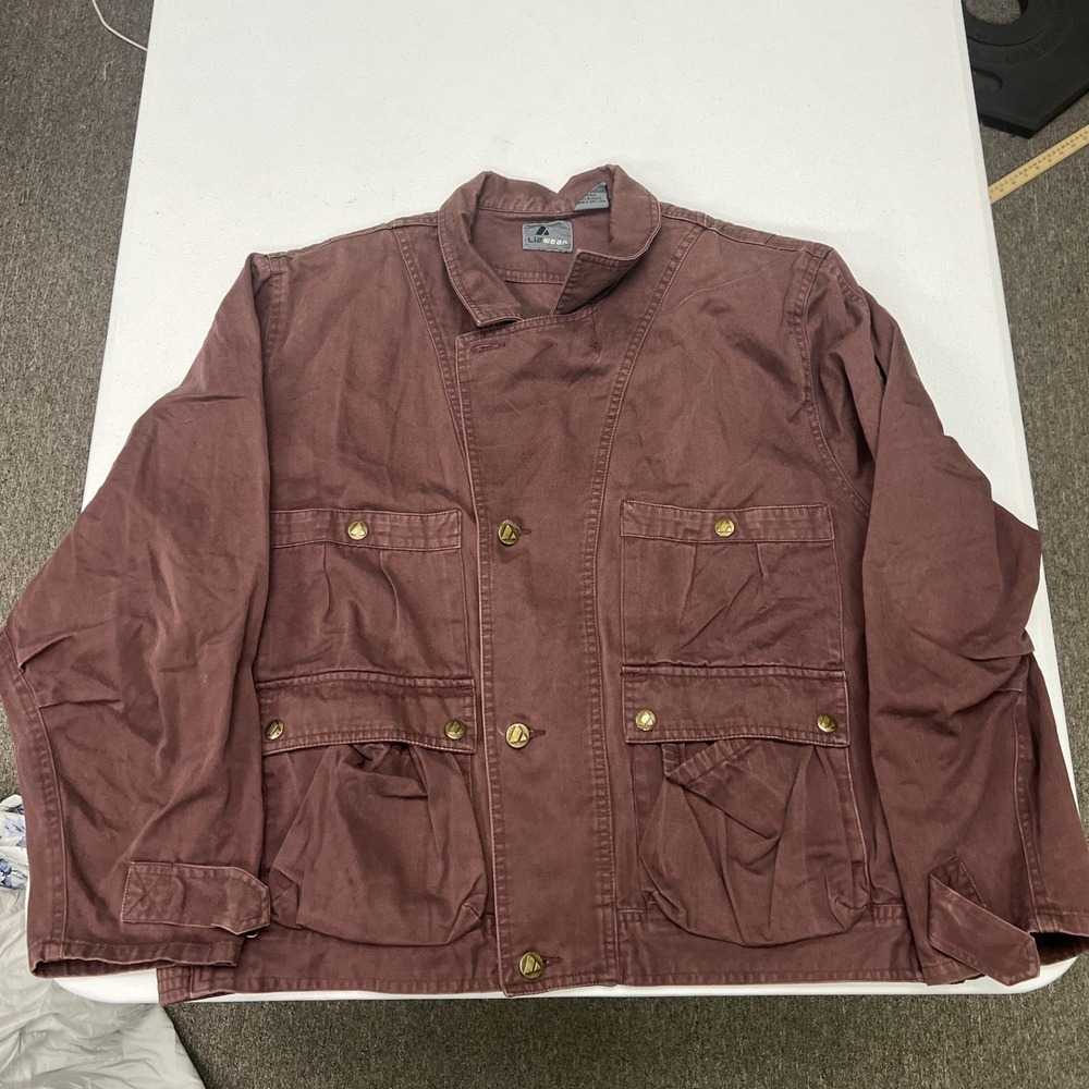 Lizwear Field Jacket Womens Large Burgundy Cotton Utility Asymmetrical Cargo A5